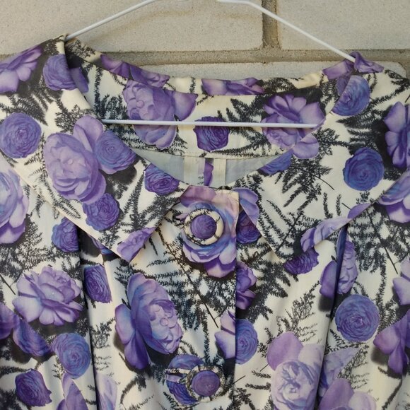 Vintage 50s Purple Rose Dress 42" Bust 28.5" Waist Rockabilly Tea Party 60s - Picture 11 of 16